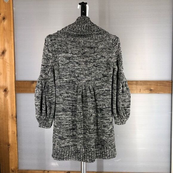 Anthro MAIKO Black White Knit Boho SnapButton Balloon Sleeve Cardigan Coat Sz XS - Picture 2 of 6